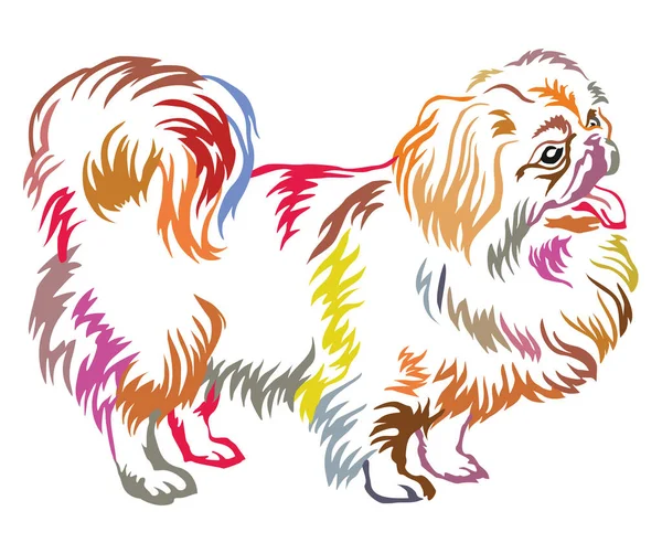 Πολύχρωμο διακοσμητικά στέκεται πορτρέτο του σκυλί Πεκινουά διάνυσμα il — Διανυσματικό Αρχείο