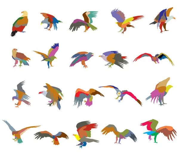Set of colorful mosaic vector american eagle silhouettes — Stock Vector