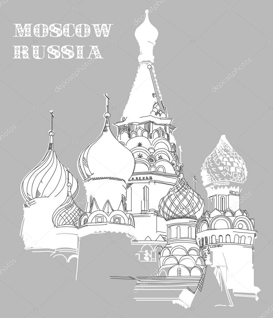 Vector image with Saint Basil's Cathedral in Moscow