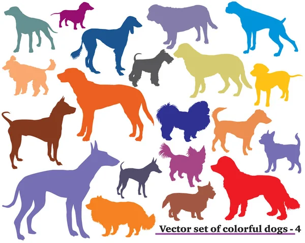 Renkli köpekler silhouettes-4 kümesi — Stok Vektör