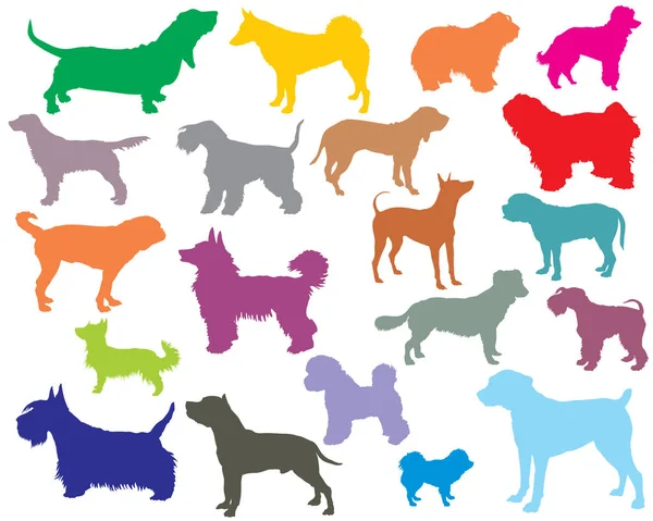 Conjunto de coloridos perros siluetas-5 — Vector de stock