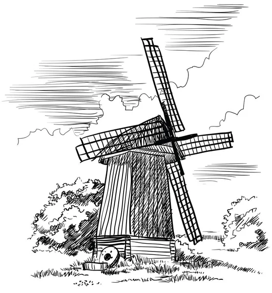 Windmühle. Vektorillustration — Stockvektor