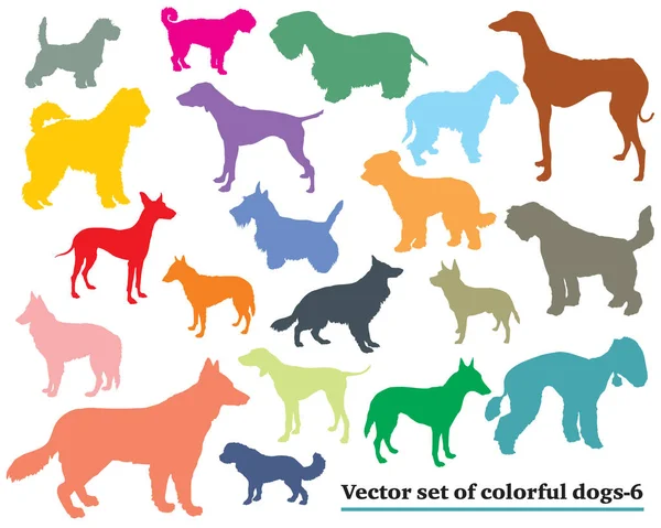 Conjunto de cães coloridos silhuetas-6 — Vetor de Stock