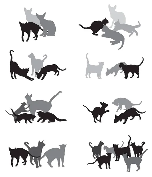 Набор векторной группы кошачьих силуэтов — стоковый вектор