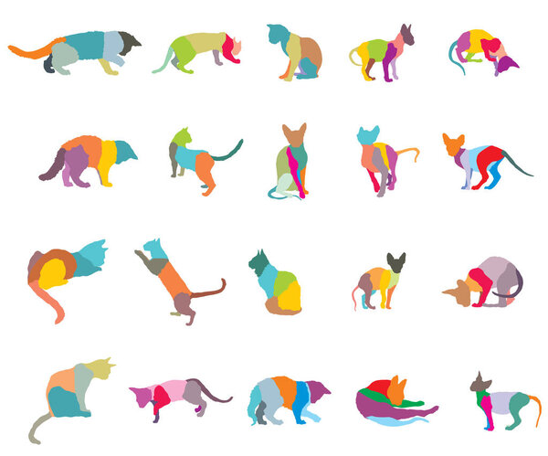 Set of mosaic cats silhouettes-3