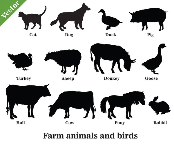 Farm animals and birds silhouettes