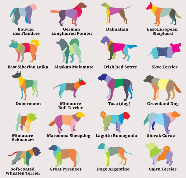 Vector set of colorful mosaic dogs silhouettes-8 — Stock Vector