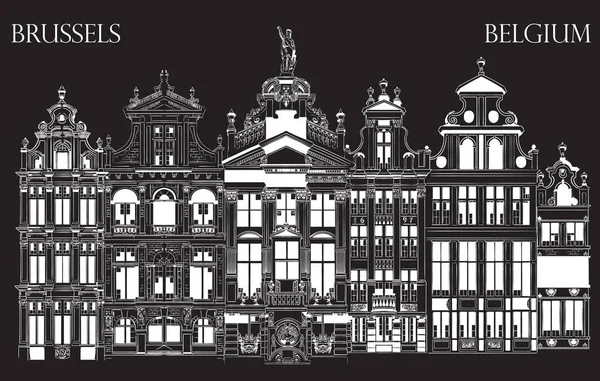 Grand Place en Bruselas, Bélgica-negro — Vector de stock