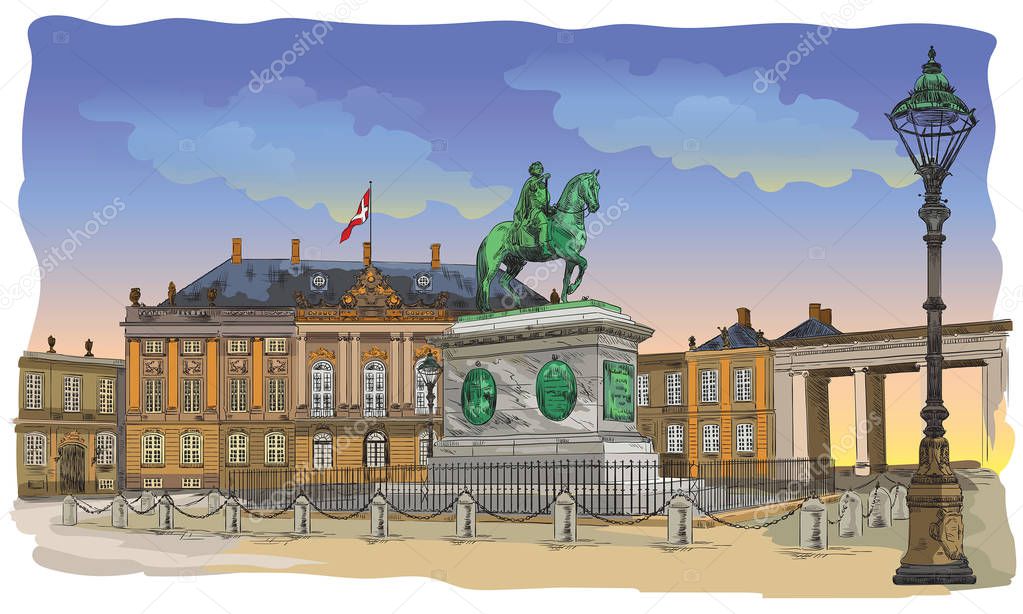 Colorful Amalienborg Square in Copenhagen