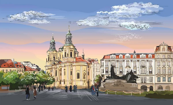 Dessin vectoriel coloré Prague 4 — Image vectorielle