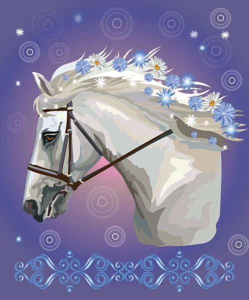 Horse portrait with flowers 31 — Stock Vector