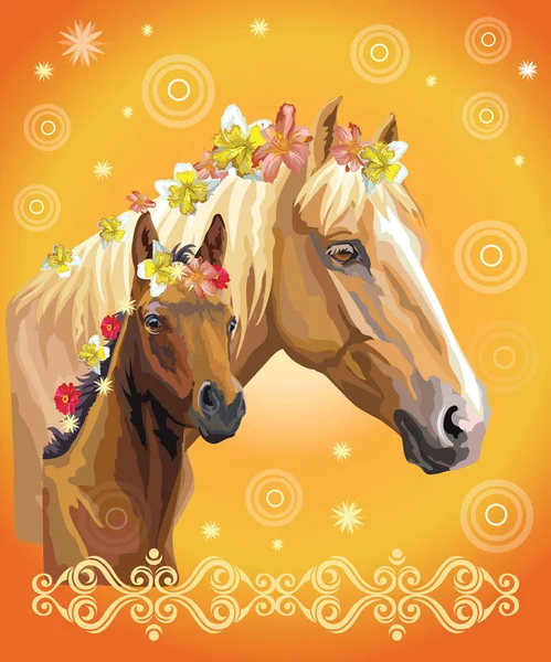 Retrato de caballo con flores 40 — Archivo Imágenes Vectoriales