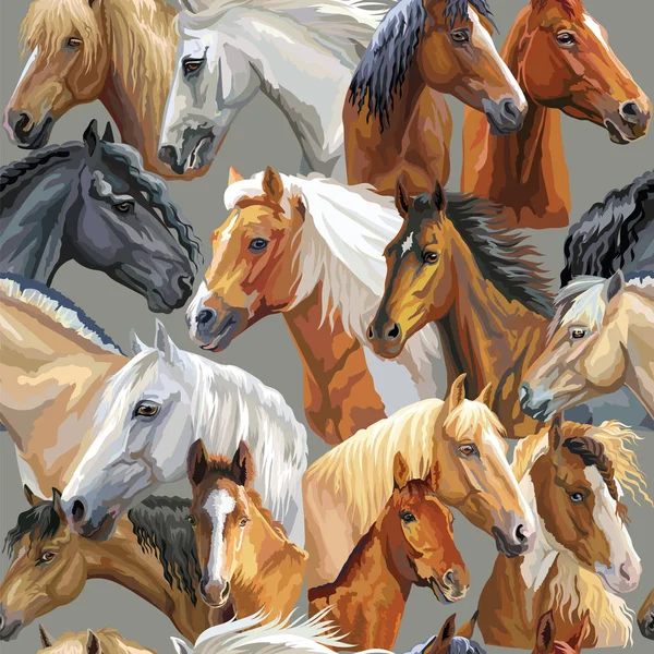 Vector seamless pattern of horses heads — 스톡 벡터