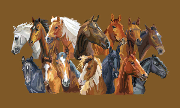 Vector set of horses