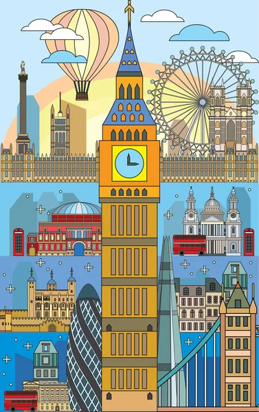 Londres arte linha colorida 10 — Vetor de Stock