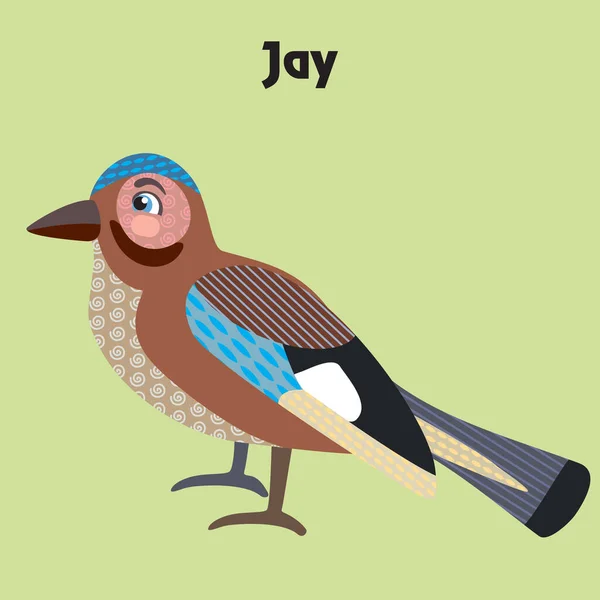 Πολύχρωμο Διακοσμητικό Περίγραμμα Χαριτωμένο Πουλί Jay Κάθεται Στο Προφίλ Άγρια — Διανυσματικό Αρχείο