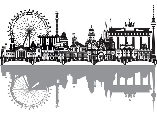 Illustration Vectorielle Berlin Skyline Allemagne Illustration Isolée Monochrome Concept Voyage — Image vectorielle