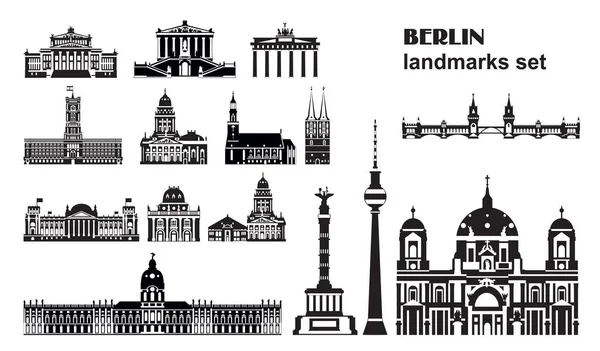 ベルリンのランドマークのベクトルセット モノクロームの絶縁イラスト ベルリン旅行のコンセプト 白い背景に隔離された主なランドマークの水平イラスト ストックイラスト — ストックベクタ