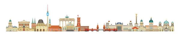 Panoramatický Berlín Panorama Cestování Ilustrace Hlavní Architektonické Památky Plochém Stylu — Stockový vektor