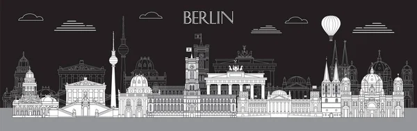 Horizontale Vektorlinie Illustration Von Sehenswürdigkeiten Von Berlin Deutschland Vektordarstellung Der — Stockvektor