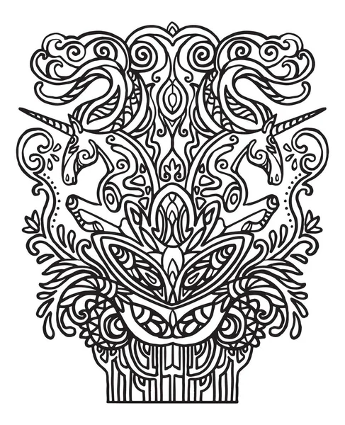 Vector Zentangle Doodle Coloração Antistress Com Par Unicórnios Isolados Fundo — Vetor de Stock