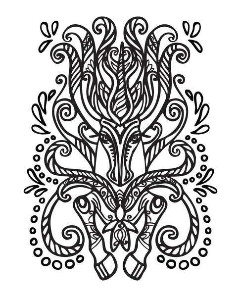 Dibujo Mano Vectorial Zentangle Doodle Colorante Antiestrés Con Unicornio Ornamental — Vector de stock