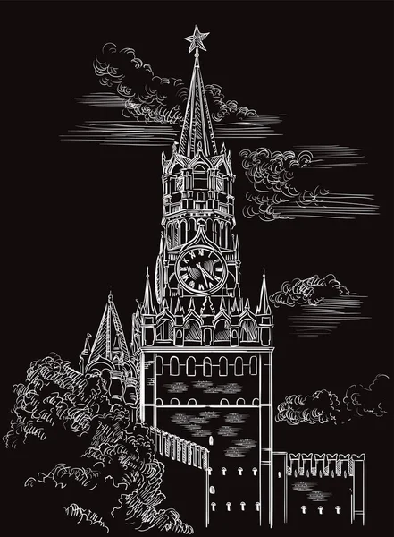 Vector Schets Hand Tekening Illustratie Van Kremlin Spasskaya Toren Moskou — Stockvector