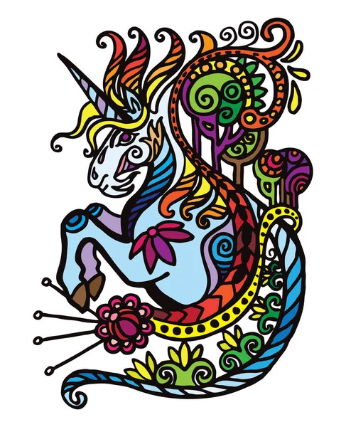 Vettore Colorato Decorativo Doodle Ornamentale Unicorno Illustrazione Decorativa Astratta Vettoriale — Vettoriale Stock