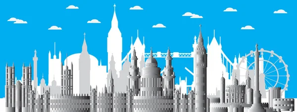 Horizontal London Skyline Poster London City Landmarks Monochrome Gradient English — Stock Vector