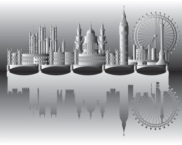 Panorâmica Londres Skyline Viagem Ilustração Com Reflexão Conceito Viagem Mundial — Vetor de Stock