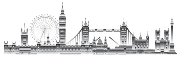 London Skyline Resor Illustration London City Landmärken Monokrom Gradient Engelsk — Stock vektor