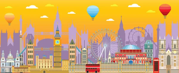 Colorido Londres Skyline Viagem Ilustração Design Com Marcos Isolados Cidade — Vetor de Stock