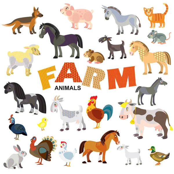 Farm Animals Front View Side View Large Vector Cartoon Set — Stock Vector