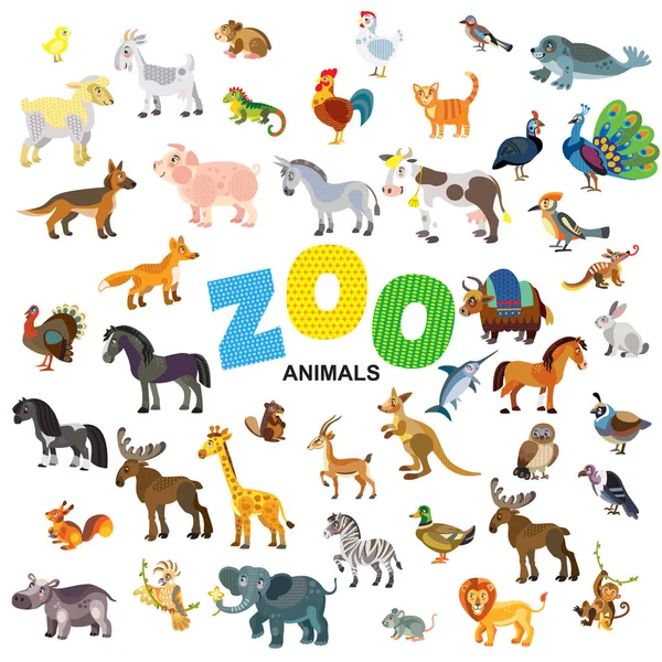 Зоопарк Тварин Спереду Збоку Великий Векторний Мультфільм Встановлений Плоскому Стилі — стоковий вектор