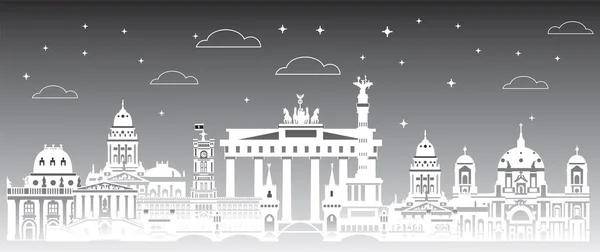 Panoramatický Berlín Panorama Cestování Ilustrace Hlavní Architektonické Památky Berlín Cestovní — Stockový vektor