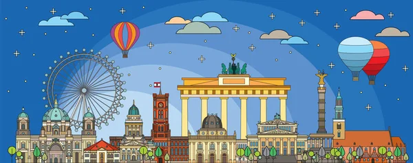 Bunte Vektorskyline Von Berlin Deutschland Linienstil Flache Vektorisolierte Farbenfrohe Illustration — Stockvektor