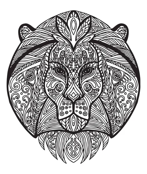 Vetor Decorativo Doodle Cabeça Ornamental Leão Abstract Vector Illustration Lion —  Vetores de Stock
