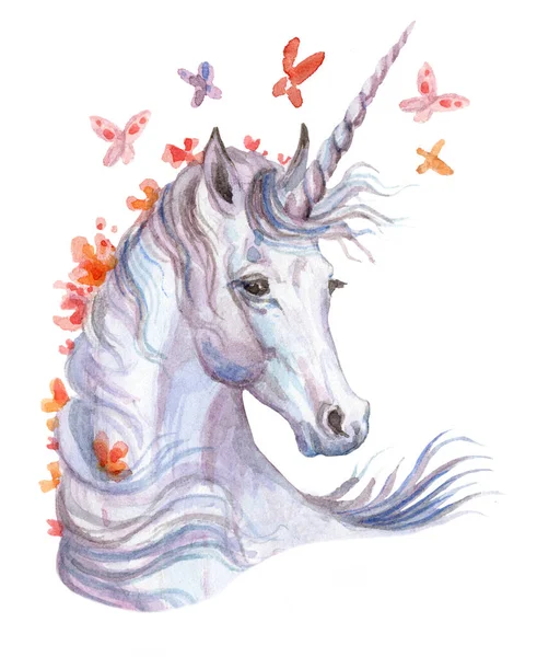 Magisches Einhorn Profil Aquarell Illustration Isoliert Auf Weißem Hintergrund Für — Stockfoto