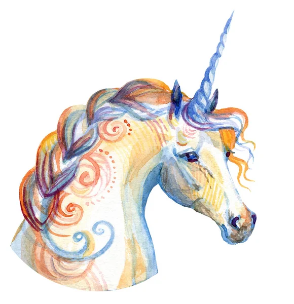 Unicorn Dekoratif Dengan Ornamen Yang Tampak Dalam Profil Ilustrasi Cat — Stok Foto