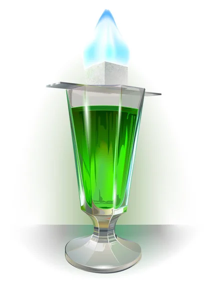 Verre Absinthe Avec Flamme Sucre Dessus — Image vectorielle