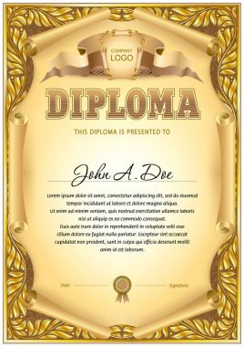 Diploma boş şablon. Zor vintage çerçeve kenarlığını tek renkli gama. Tasarım Ödülü veya diğer resmi belgeleri kullanmak olabilir.