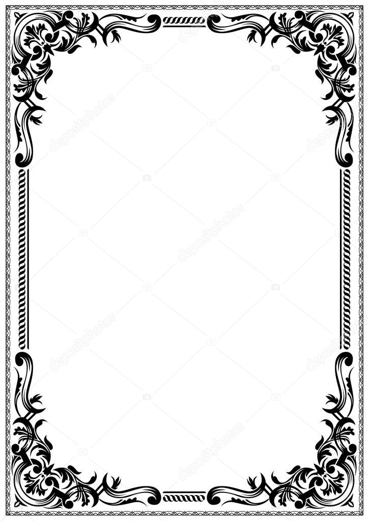 Delicate black and white frame border design for greeting cards or other award documents.