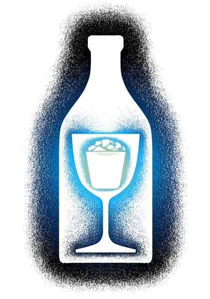 Symbolische Handgezeichnete Illustration Flasche Und Gläser Mit Stein — Stockvektor