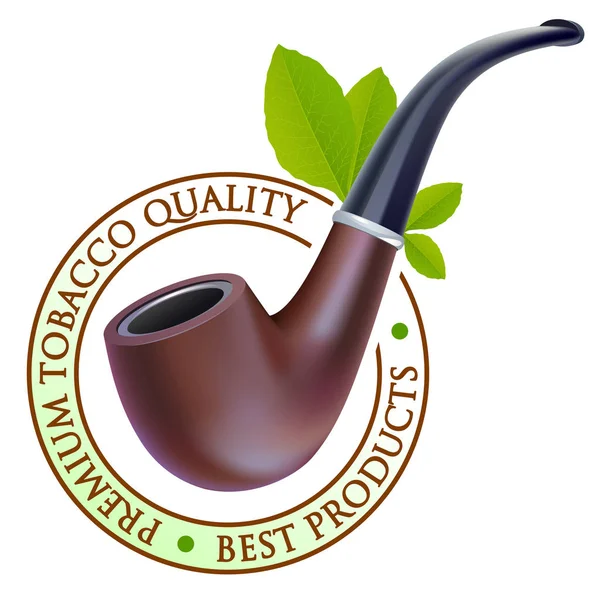 Druckvorlage Für Hochwertige Tabakprodukte Pfeife Rauchend Und Grüne Tabakblätter — Stockvektor