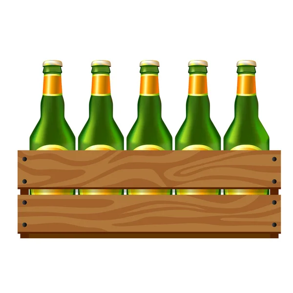 Caja Botellas Cerveza Madera Aislada Blanco — Archivo Imágenes Vectoriales