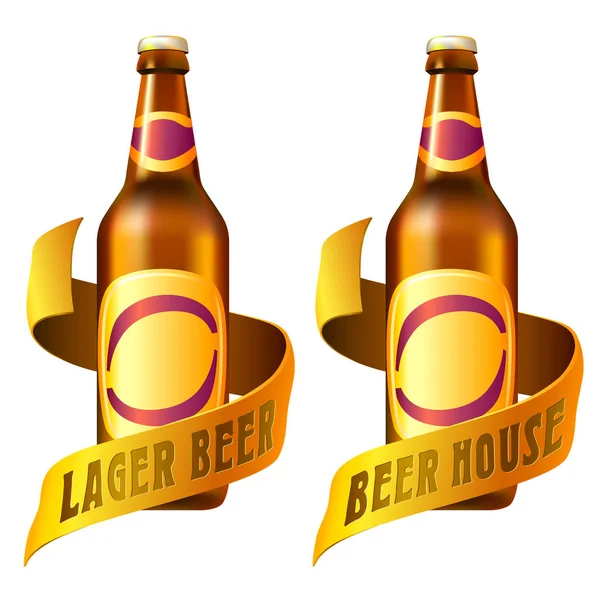 Pub Getränk Logo Vorlage Bild Mit Flasche Und Band — Stockvektor