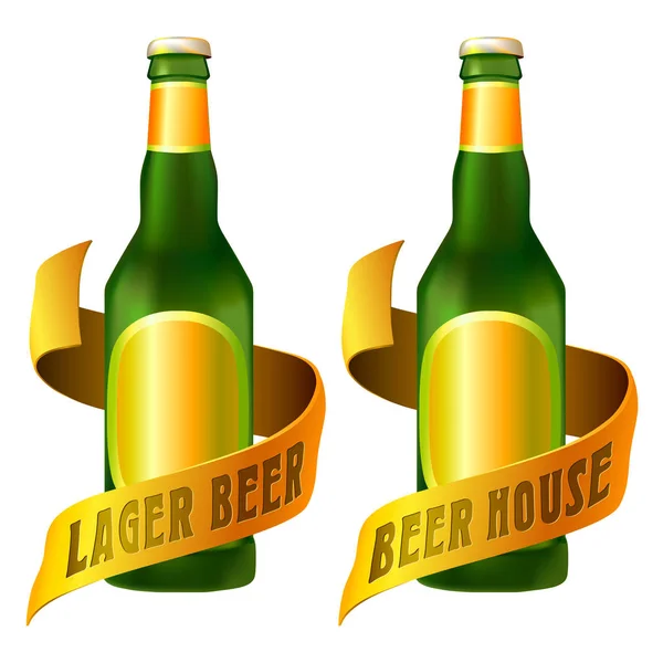 Modelo Logotipo Bebida Pub Imagem Com Garrafa Fita Redor — Vetor de Stock