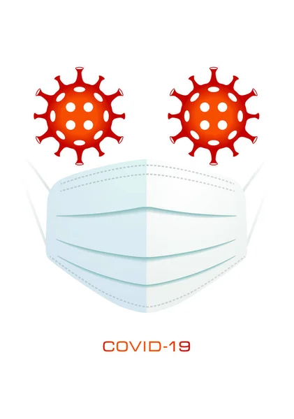 Coronavirus konsept çizimi. Maskeli bir yüz olarak tıbbi maske ve virüs vücutları.