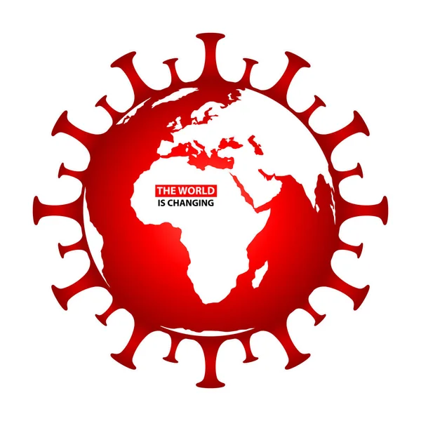 Covid-19 pandemia konseptinin sembolik çizimi. Virüs ve küresel fikir.