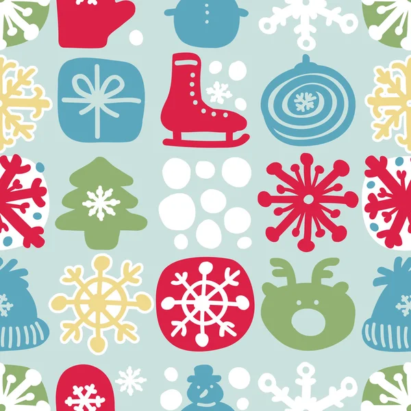 Christmas abstract vector naadloze patroon. Winter kleuren patroon. Feestelijke sneeuwvlokken achtergrond. Doodle illustratie. — Stockvector